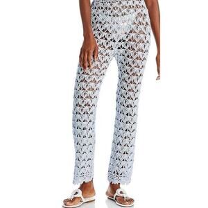 Capittana Light Blue w/ Silver Threads Crochet Beach Pants Sz XS/S NWT